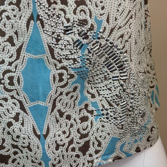 Johnny Was For Love & Liberty Blue & Cream Silk Tank Studded Details sz XS - Picture 8 of 10